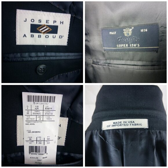 Joseph Abboud Italian Super 120's 42R Wool 2 Button Charcoal Suit Blazer Jacket - Picture 8 of 10